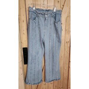 Frayed Patchwork High Waist Bell Bottom Flare Leg Womens Light Wash Jeans Sz  3X